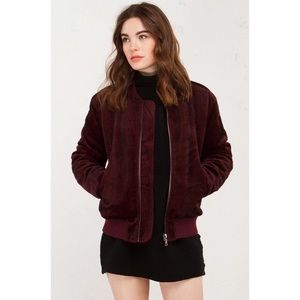 J.O.A. Burgundy faux fur bomber